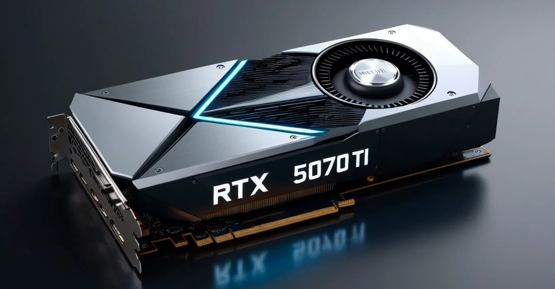 NVIDIA GeForce RTX 5070 Ti graphics card with custom cooling shroud.