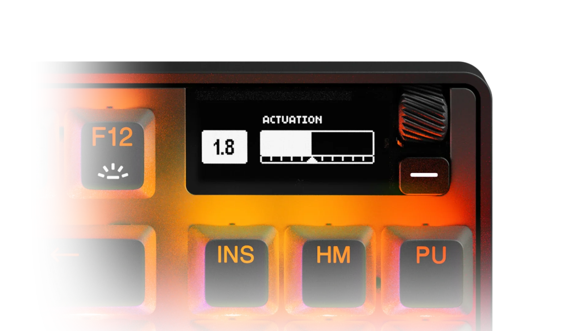 SteelSeries Apex Pro TKL keyboard with its adjustable mechanical switches highlighted.